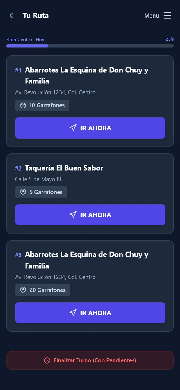 App Safevitia: ruta del día del repartidor con avance y entregas en orden