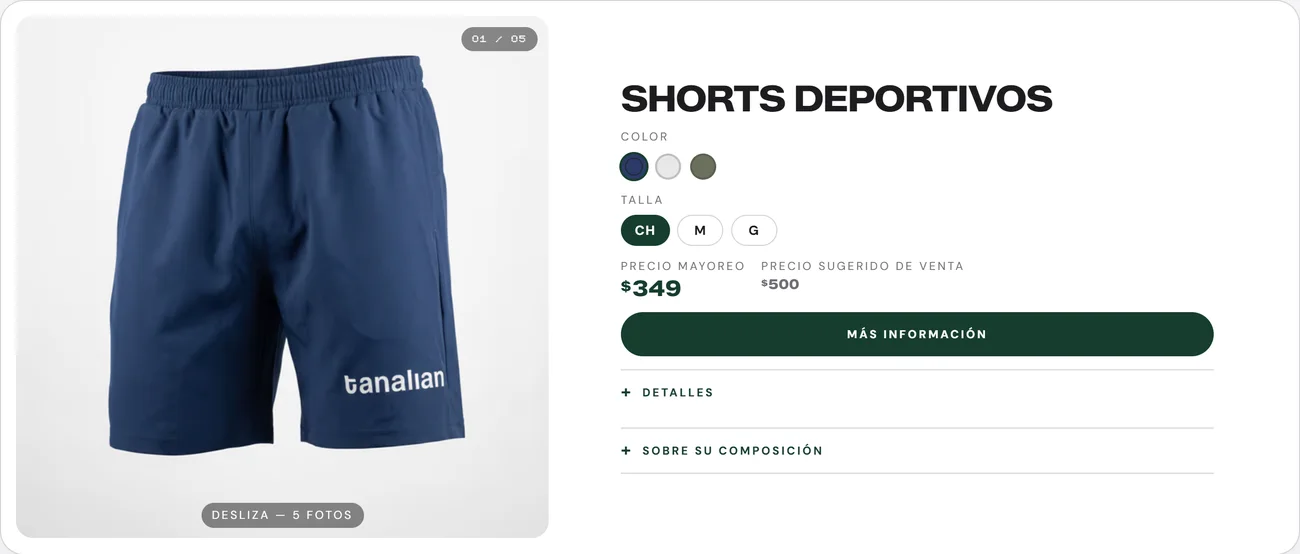 Catálogo Tanalian: shorts deportivos con precio de mayoreo y sugerido